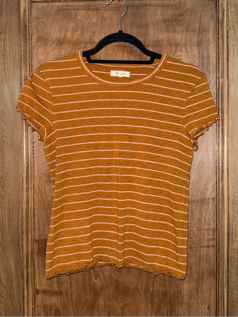 Madewell Rust Brown Striped Short Sleeve Tee